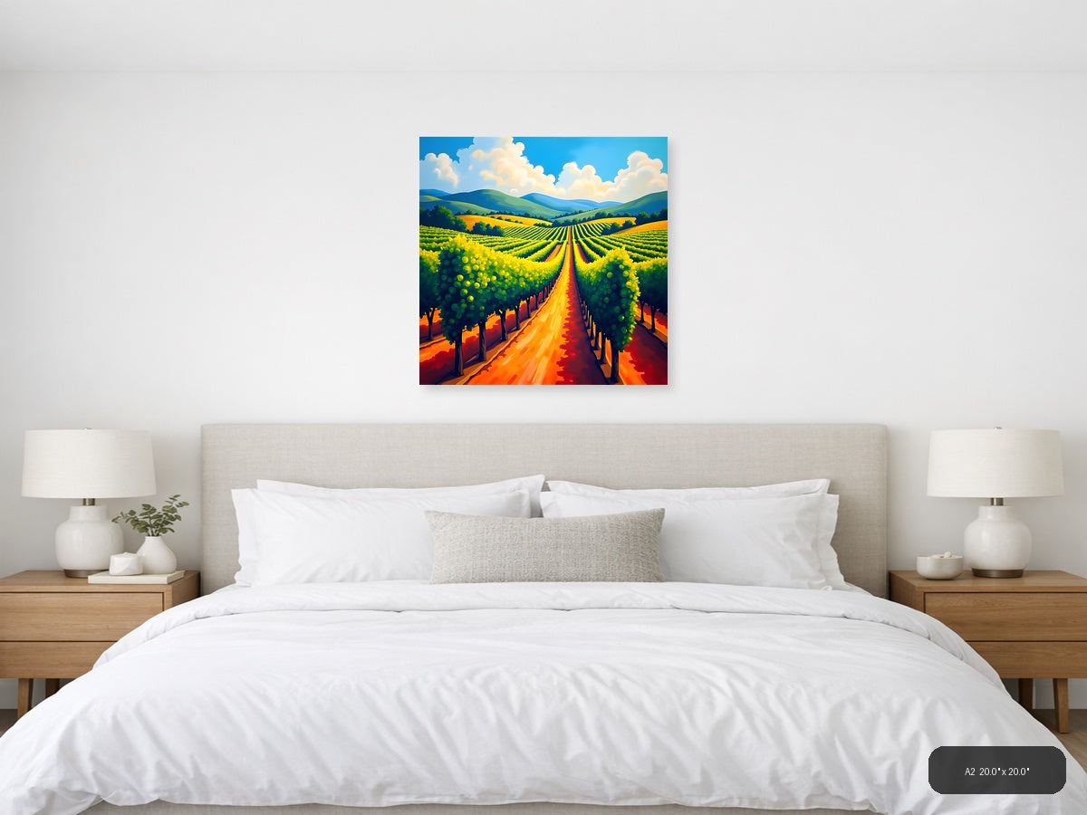 Vibrant Vineyard Rows Abstract Landscape Wall Art — A2 / Bedroom