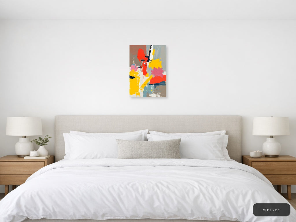 Abstract Silhouette Red Yellow Blue Portrait Wall Art — A3 / Bedroom