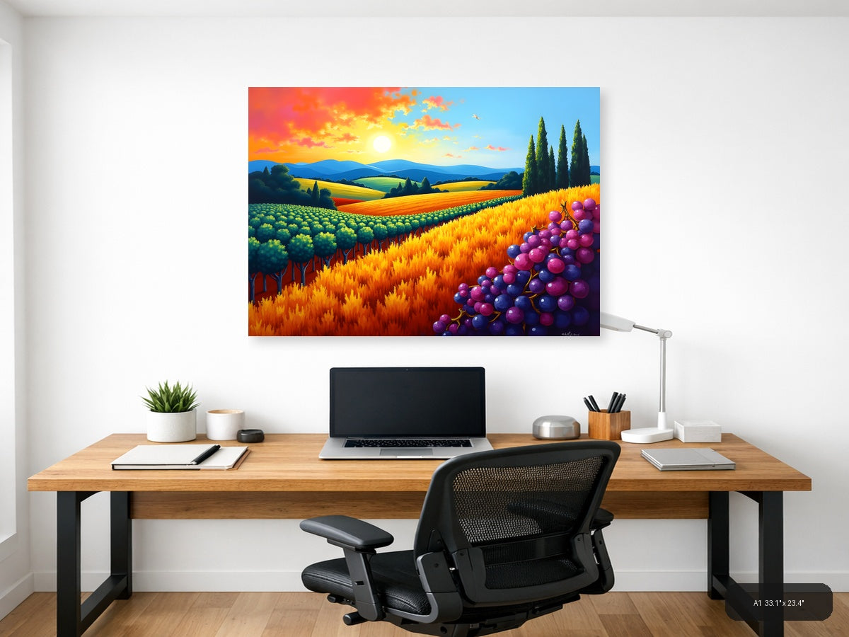 Tuscany Vineyard Sunset Abstract Landscape Wall Art — A1 / Office