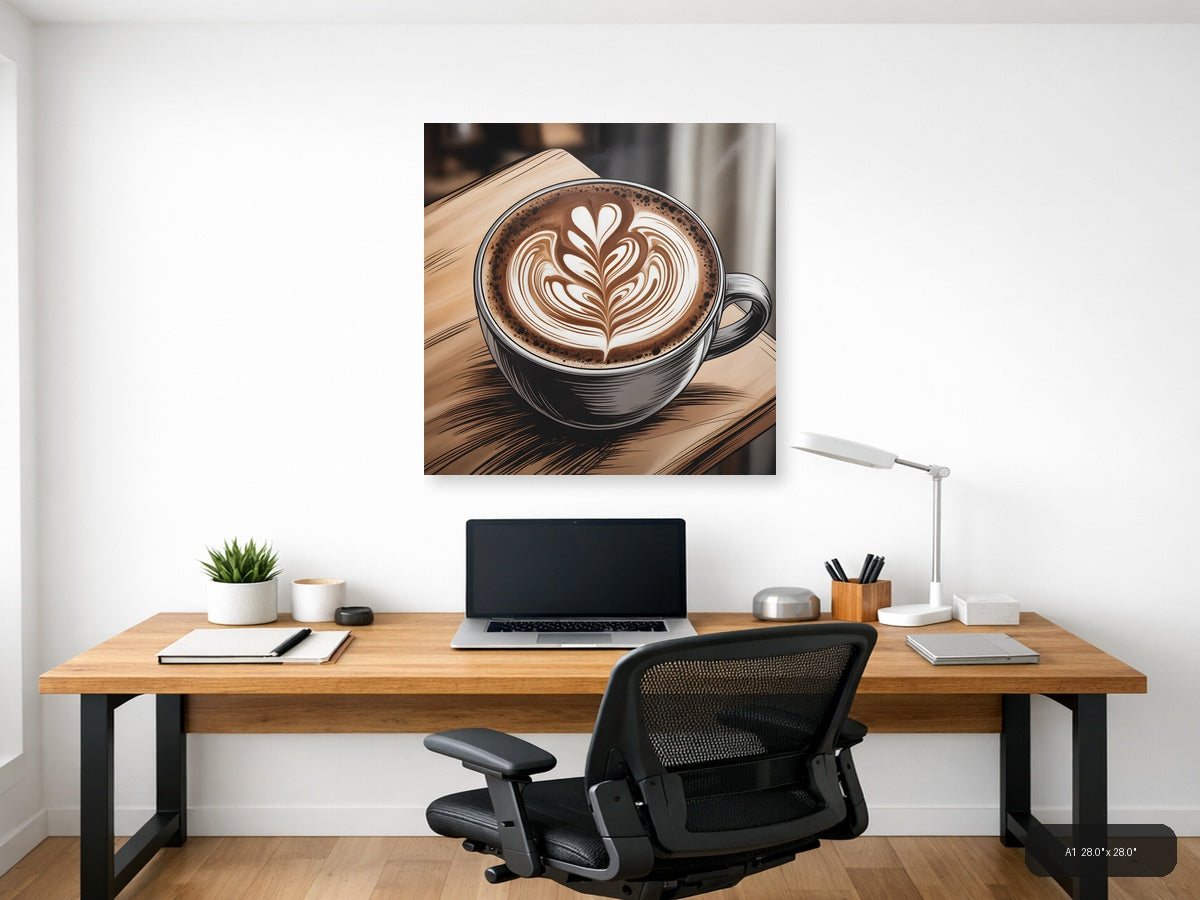 Latte Art Heart Line Art Coffee Wall Art — A1 / Office