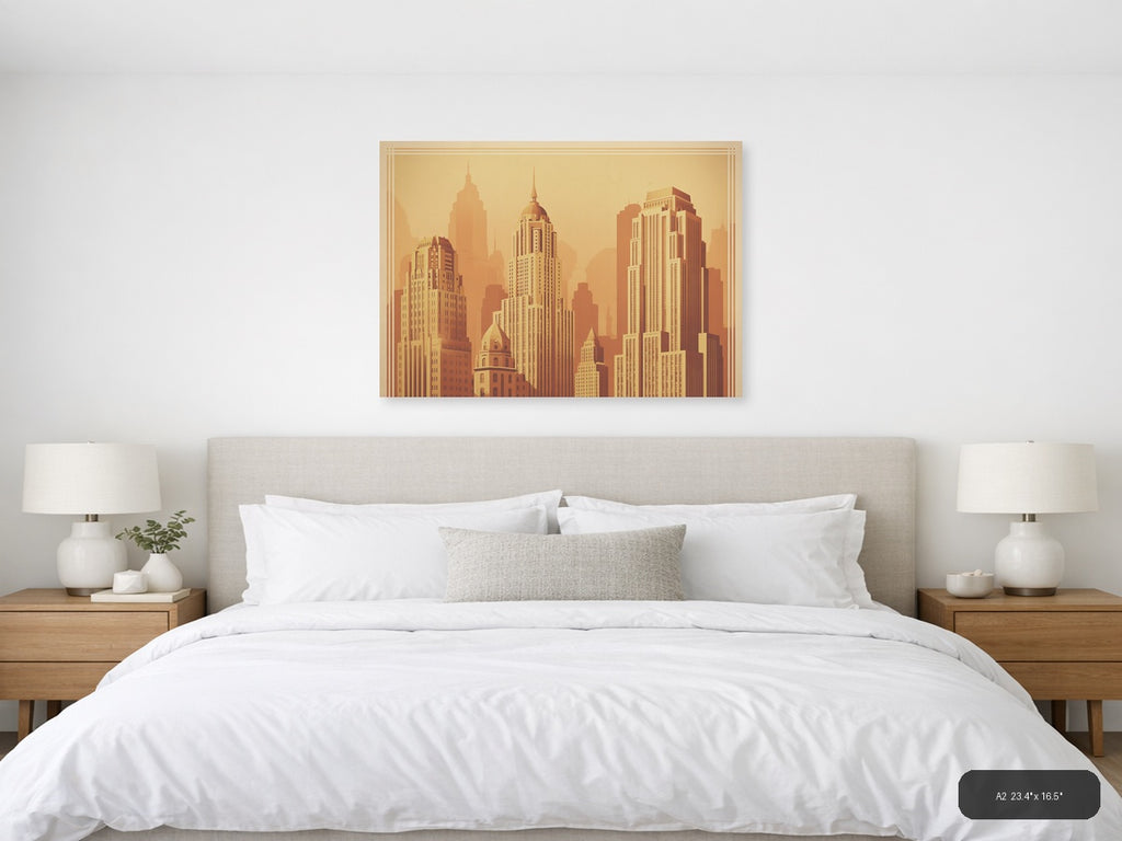 Vintage Art Deco Skyline with Chrysler Building Wall Art — A2 / Bedroom