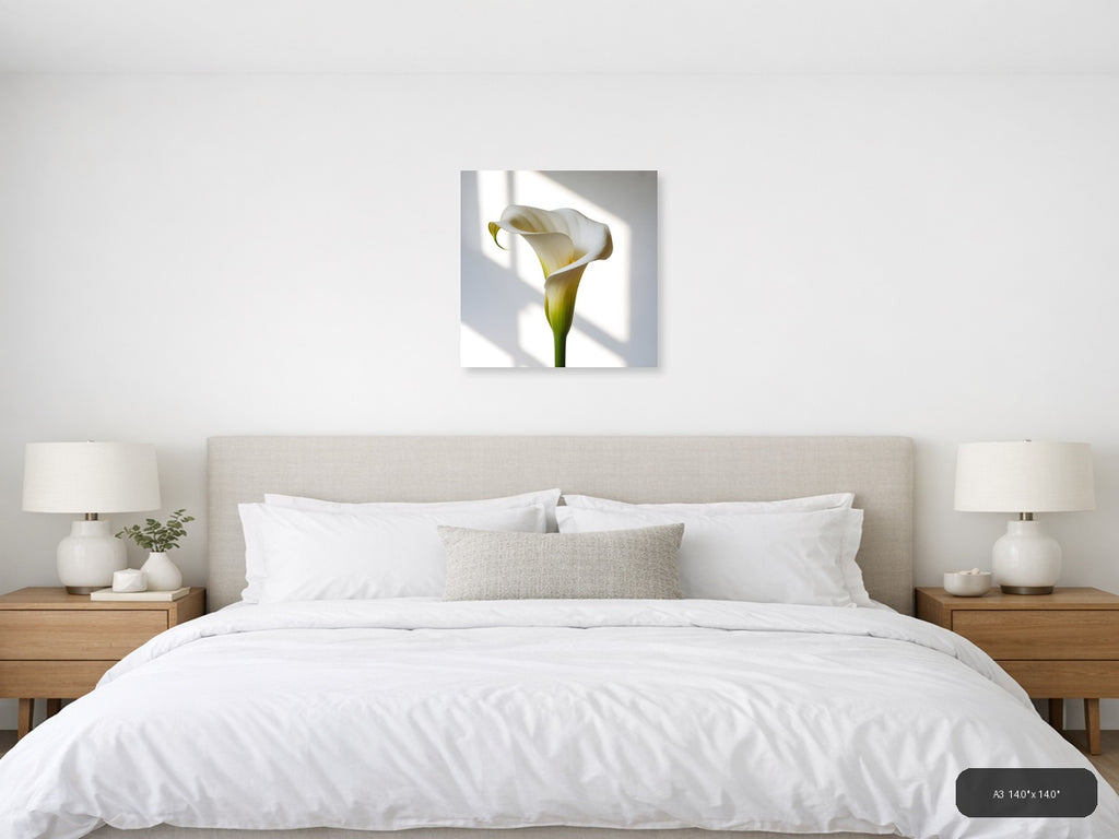 White Calla Lily Minimalist Flower Wall Art — A3 / Bedroom