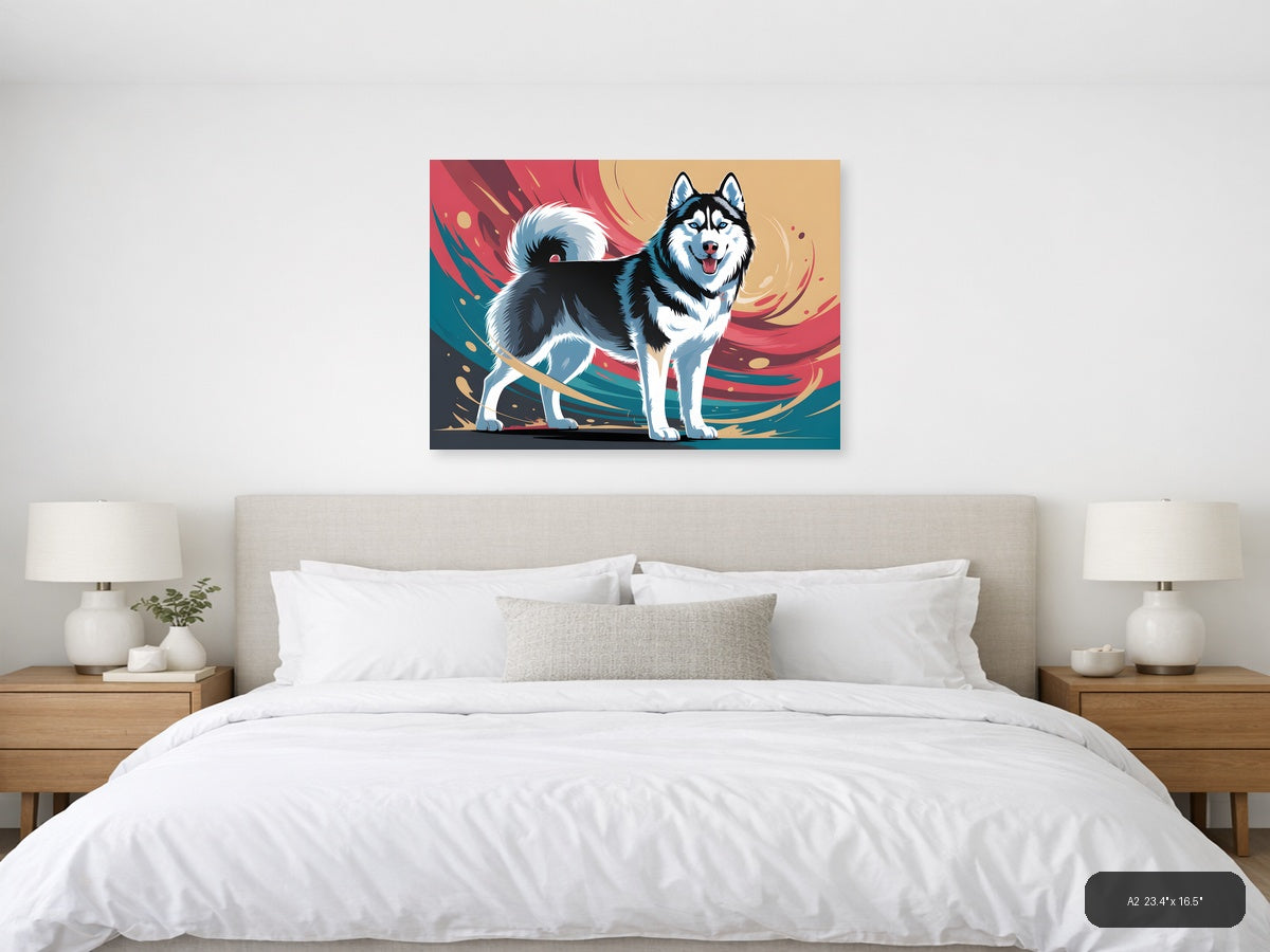 Colorful Husky Dog Abstract Modern Wall Art — A2 / Bedroom