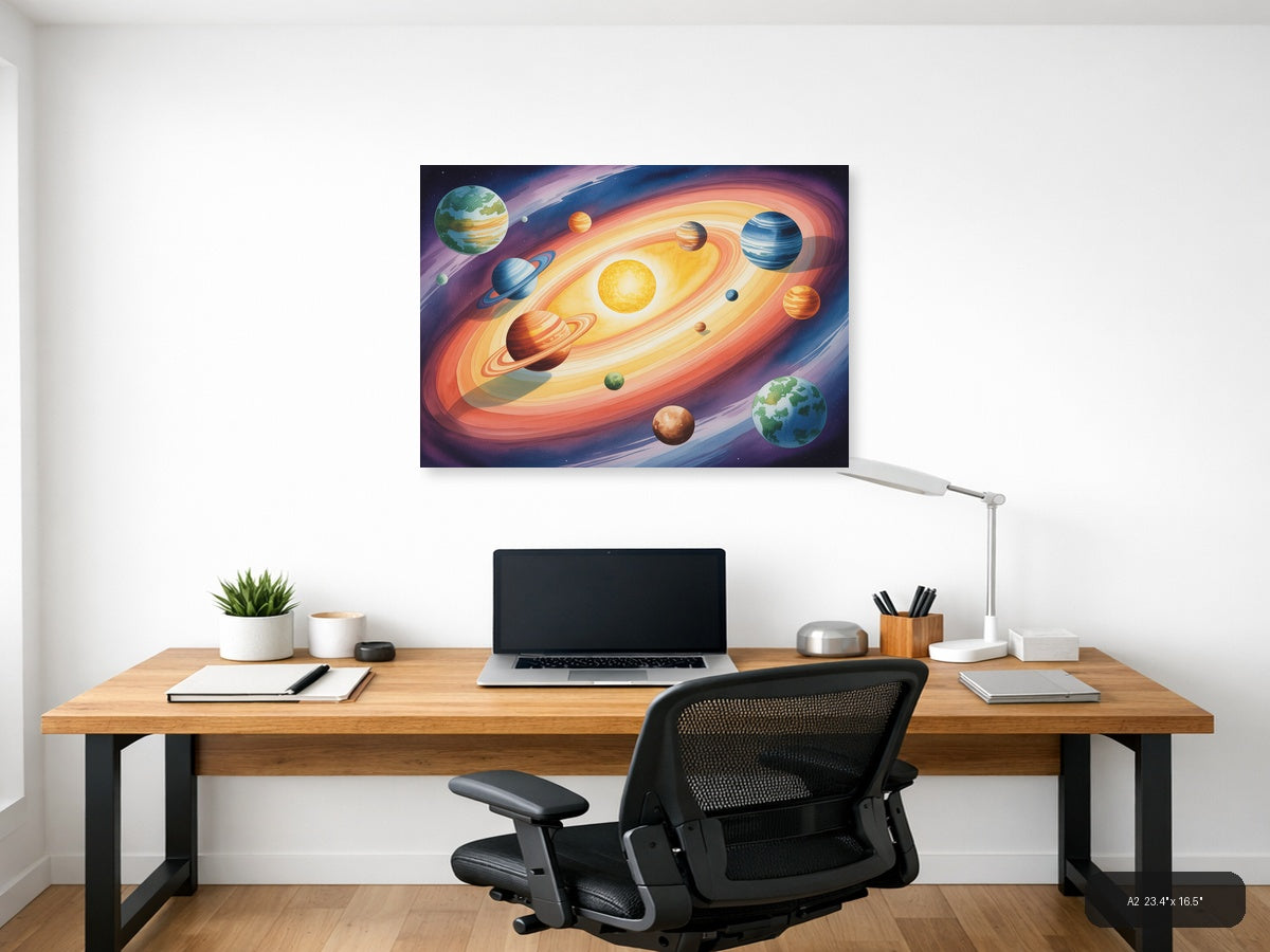 Solar System Planets Watercolor Landscape Wall Art — A2 / Office