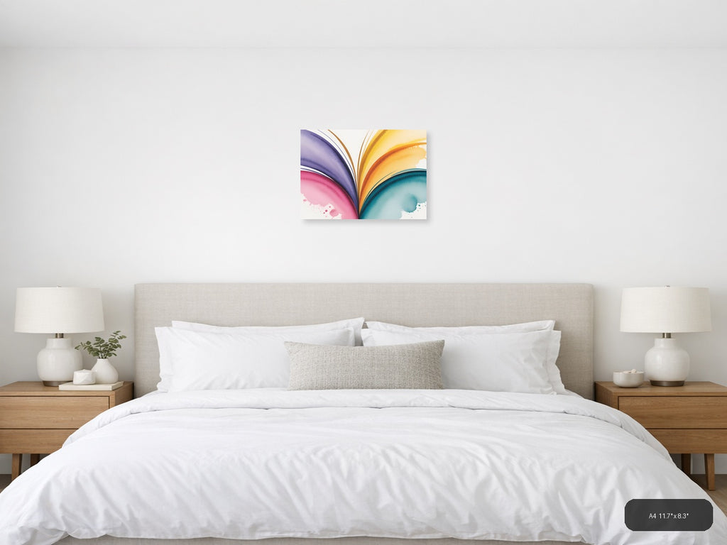 Colorful Rainbow Wave Watercolor Abstract Wall Art — A4 / Bedroom