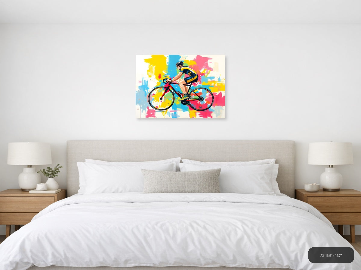 Colorful Cyclist Abstract Pop Art Wall Art — A3 / Bedroom