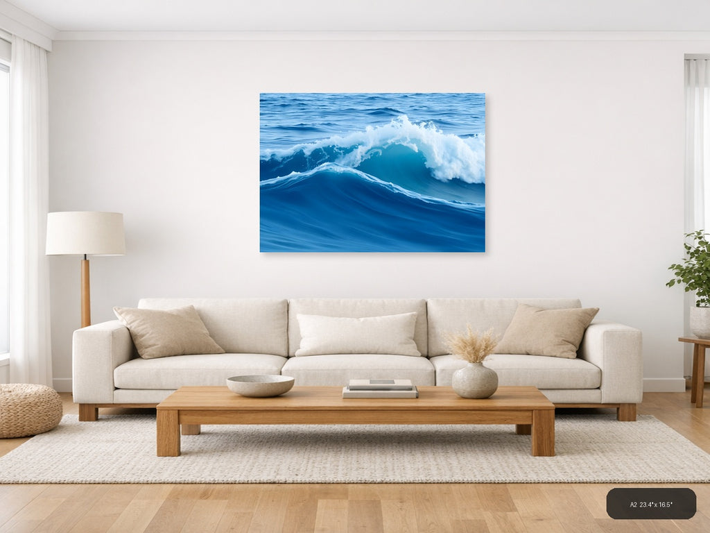 Minimalist Ocean Waves Blue Sea Wall Art — A2 / Living Room