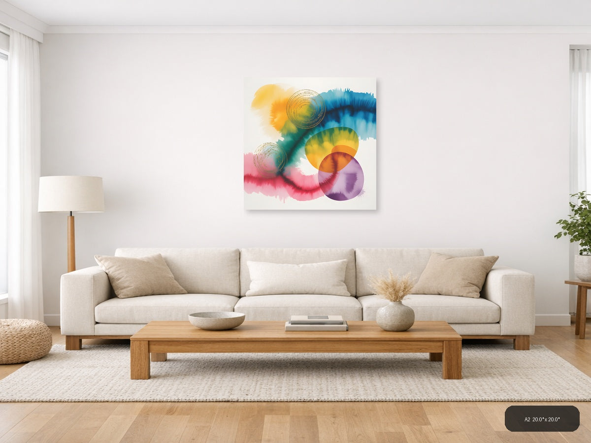 Colorful Watercolor Abstract Circles Wall Art — A2 / Living Room