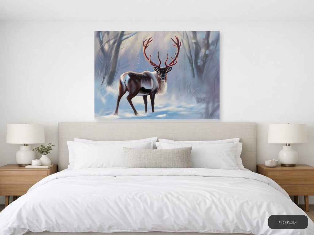 Majestic Deer with Glowing Antlers Abstract Wall Art — A1 / Bedroom