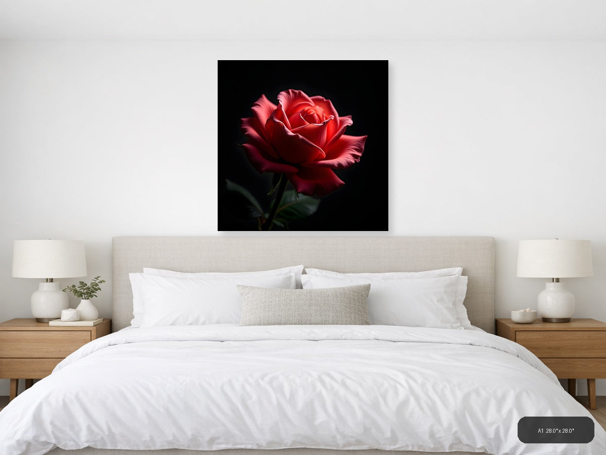 Red Rose Bloom on Black - Fine Art Photography Wall Art — A1 / Bedroom