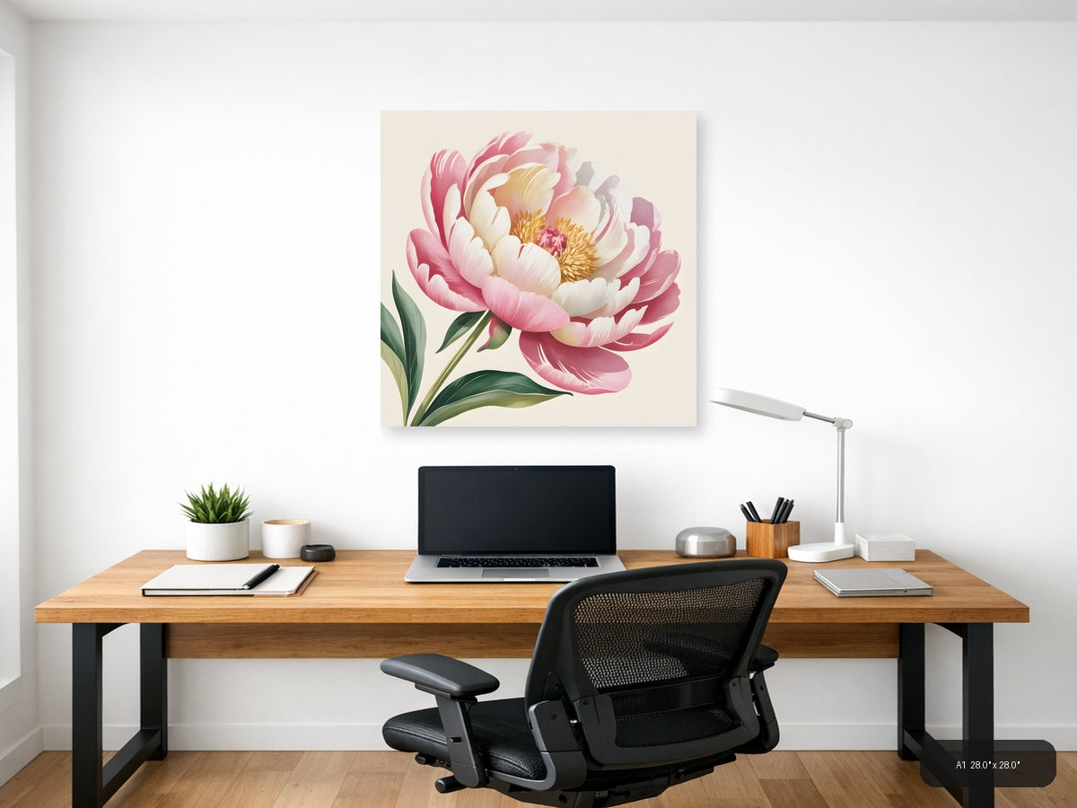 Pink Peony Watercolor Flower Wall Art — A1 / Office