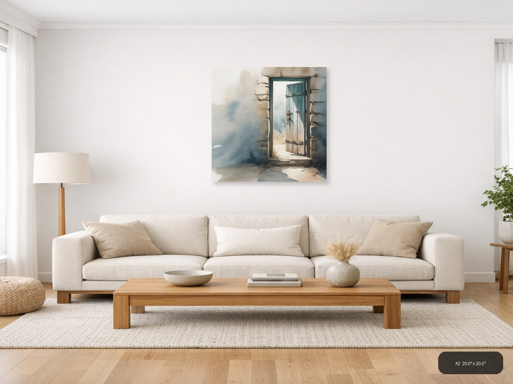 Rustic Wooden Door Watercolor Painting Wall Art — A2 / Living Room