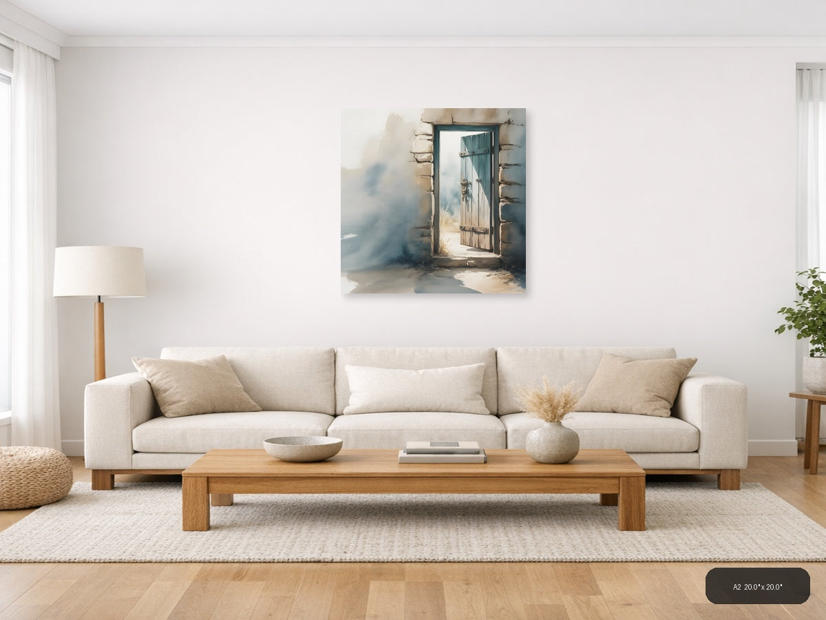 Rustic Wooden Door Watercolor Painting Wall Art — A2 / Living Room