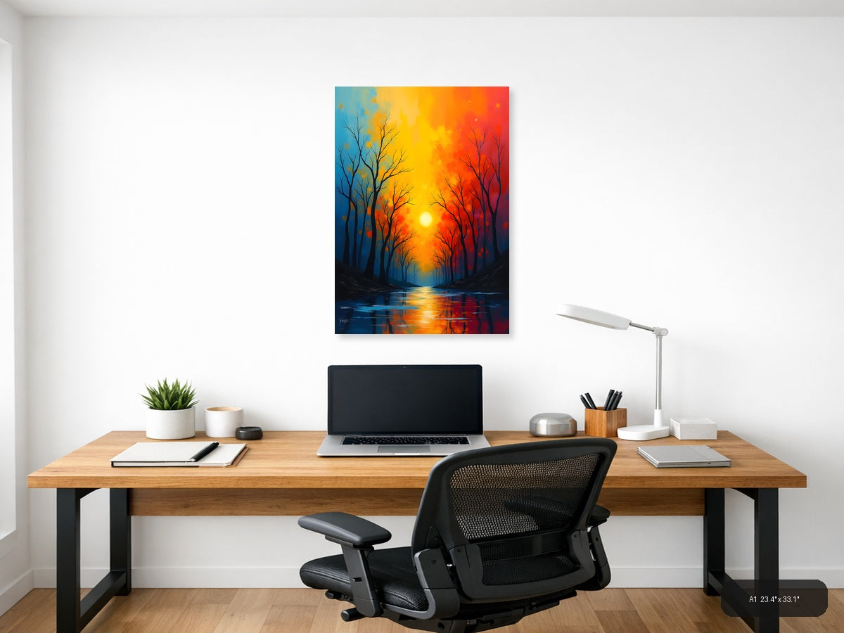 Sunset River Abstract Landscape Wall Art — A1 / Office