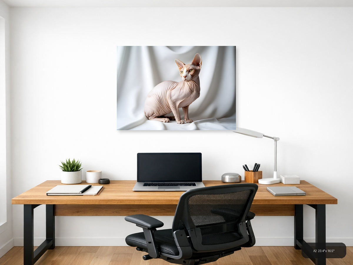 Minimalist Hairless Cat Portrait Landscape Wall Art — A2 / Office