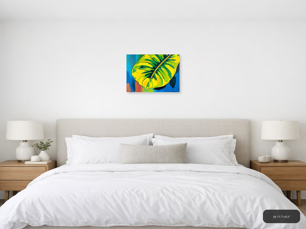 Abstract Tropical Banana Leaves Yellow Green Wall Art — A4 / Bedroom