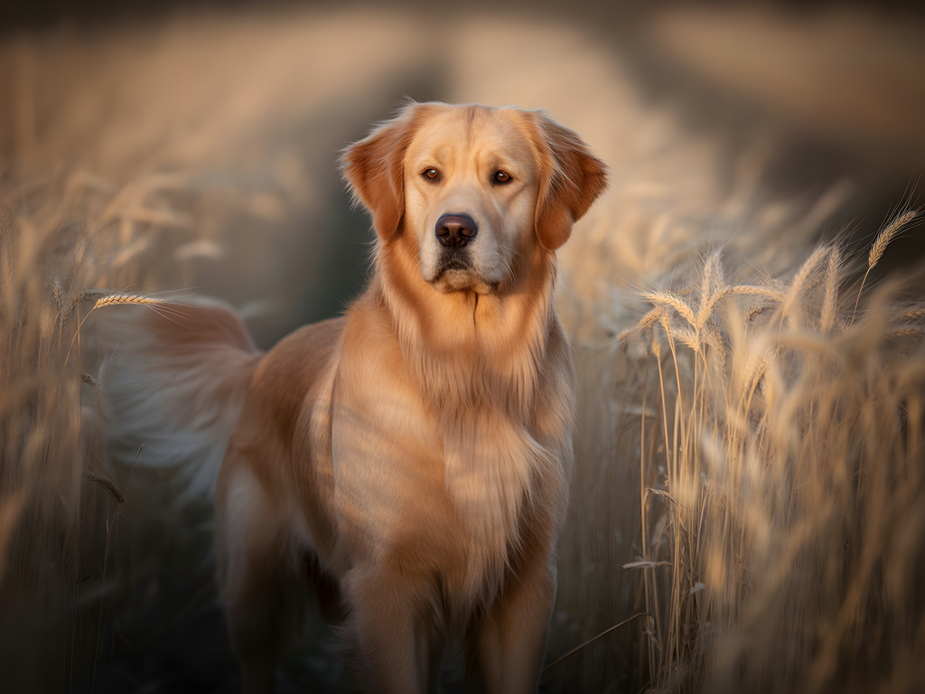 Golden Retriever in Wheat Field Photography Wall Art