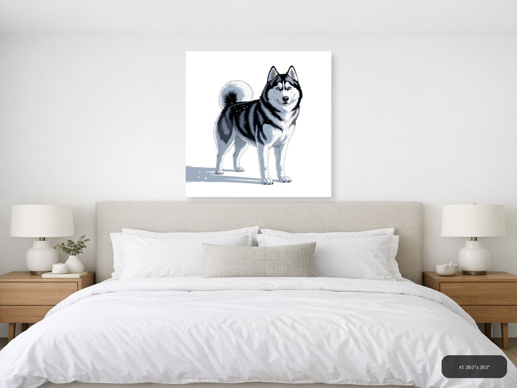 Minimalist Husky Portrait Black and White Wall Art — A1 / Bedroom