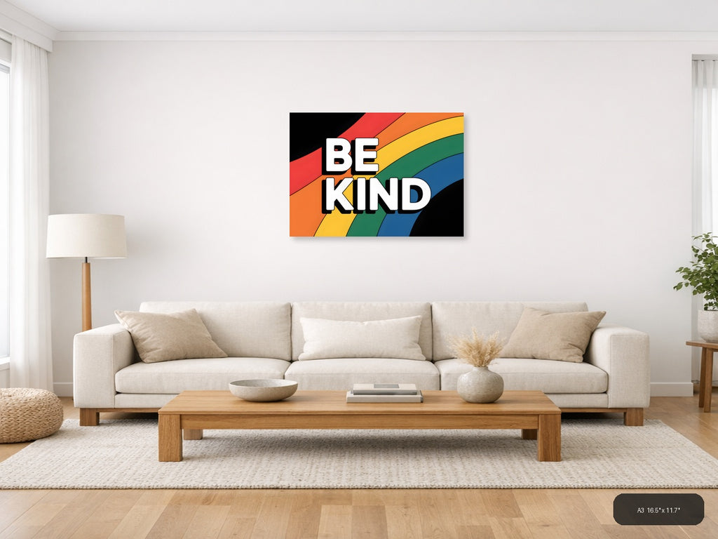 Be Kind Rainbow Typography Photography Wall Art — A3 / Living Room