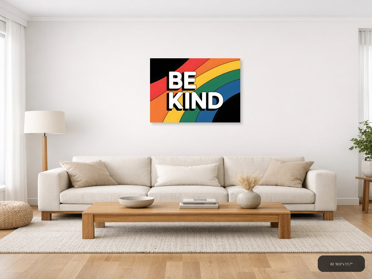 Be Kind Rainbow Typography Photography Wall Art — A3 / Living Room