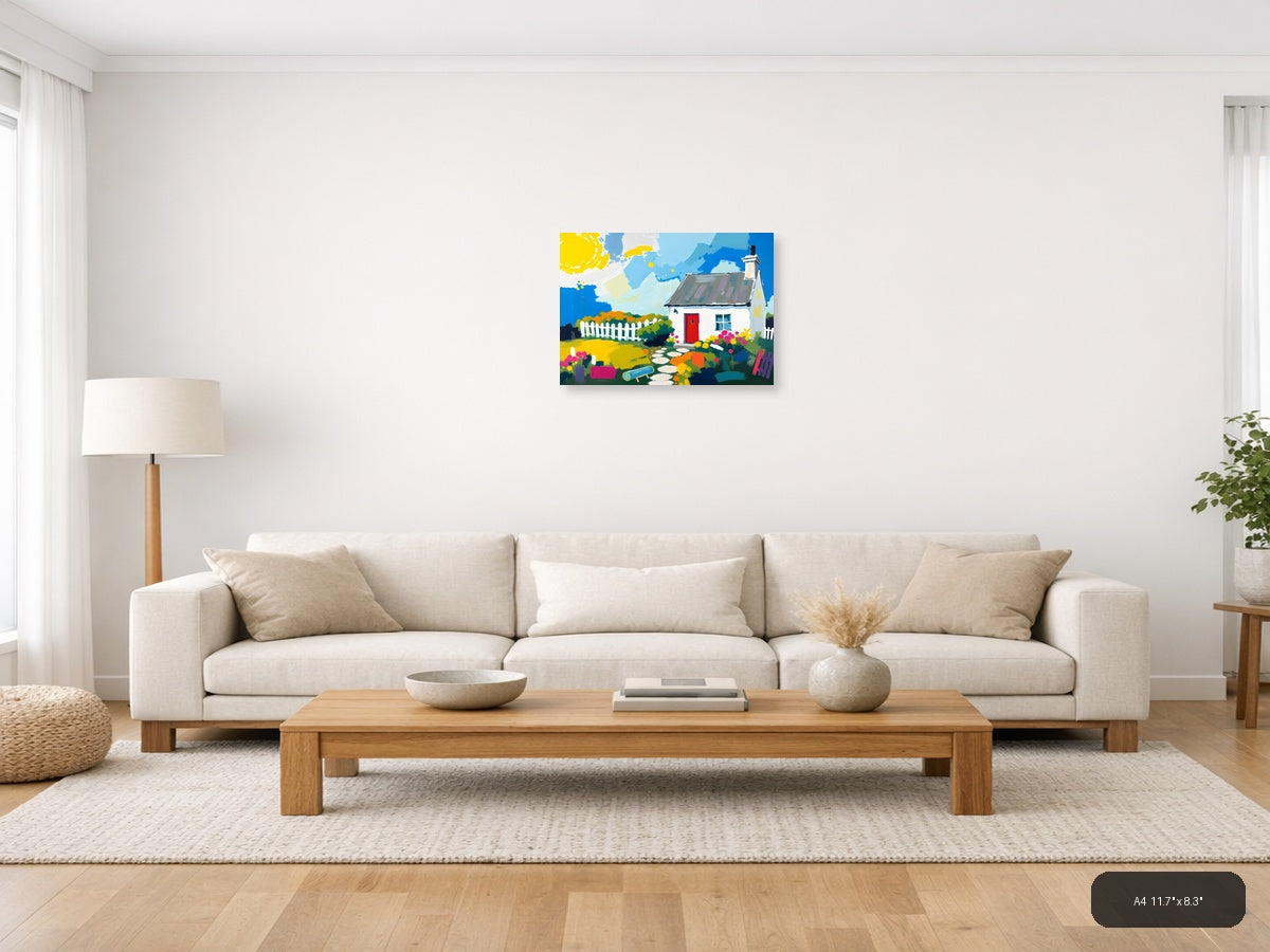 Colorful Cottage Garden Abstract Landscape Wall Art — A4 / Living Room