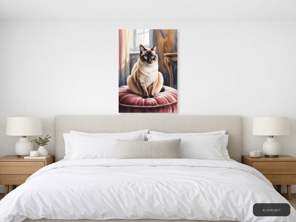 Siamese Cat with Blue Eyes Watercolor Wall Art — A1 / Bedroom