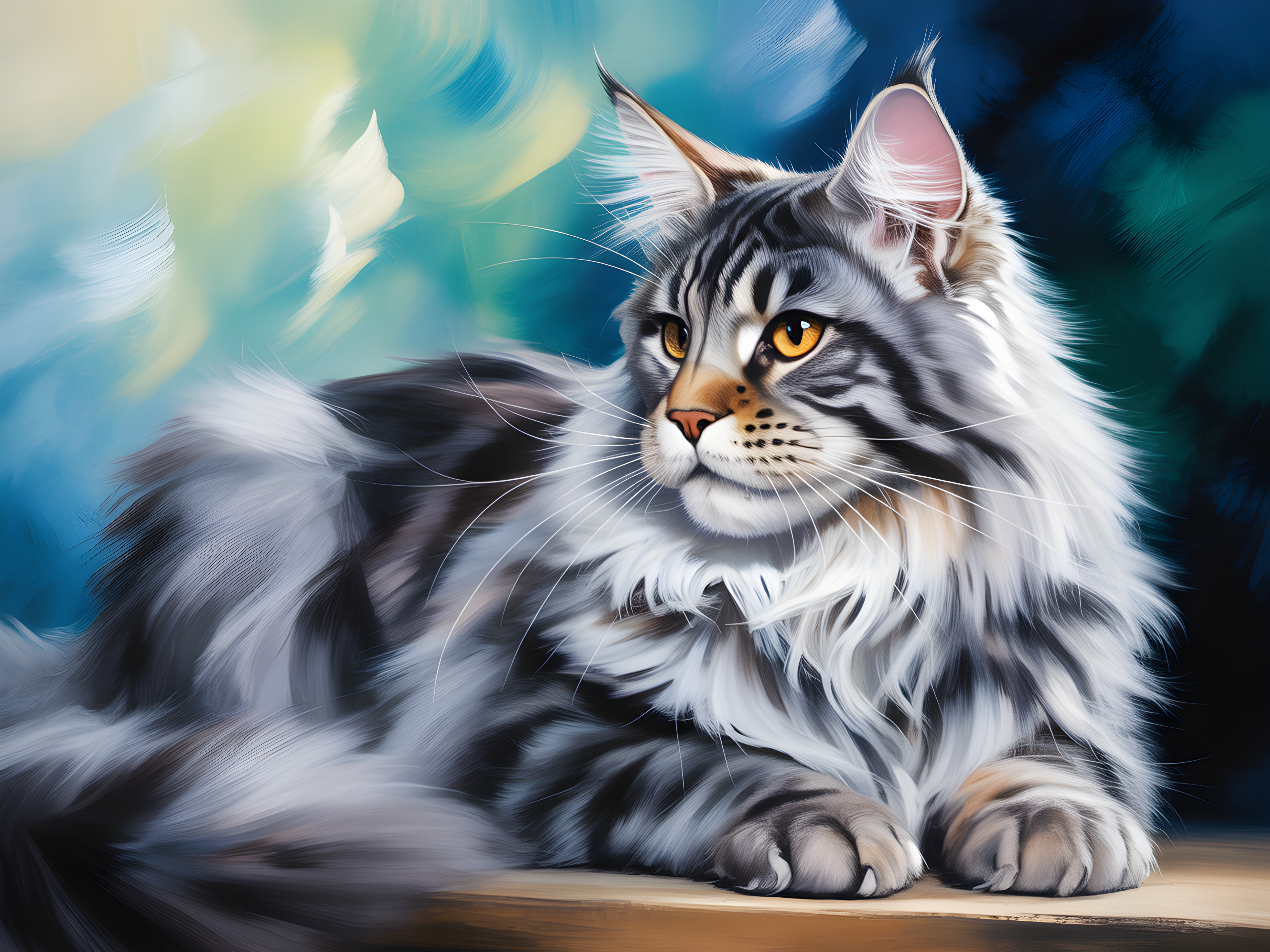 Majestic Tabby Cat with Golden Eyes Abstract Wall Art