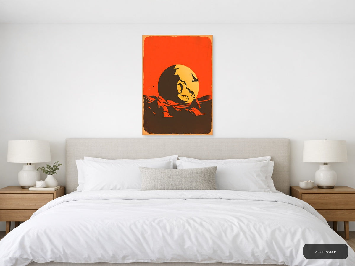 Vintage Moon Face Sunset Silhouette Wall Art — A1 / Bedroom