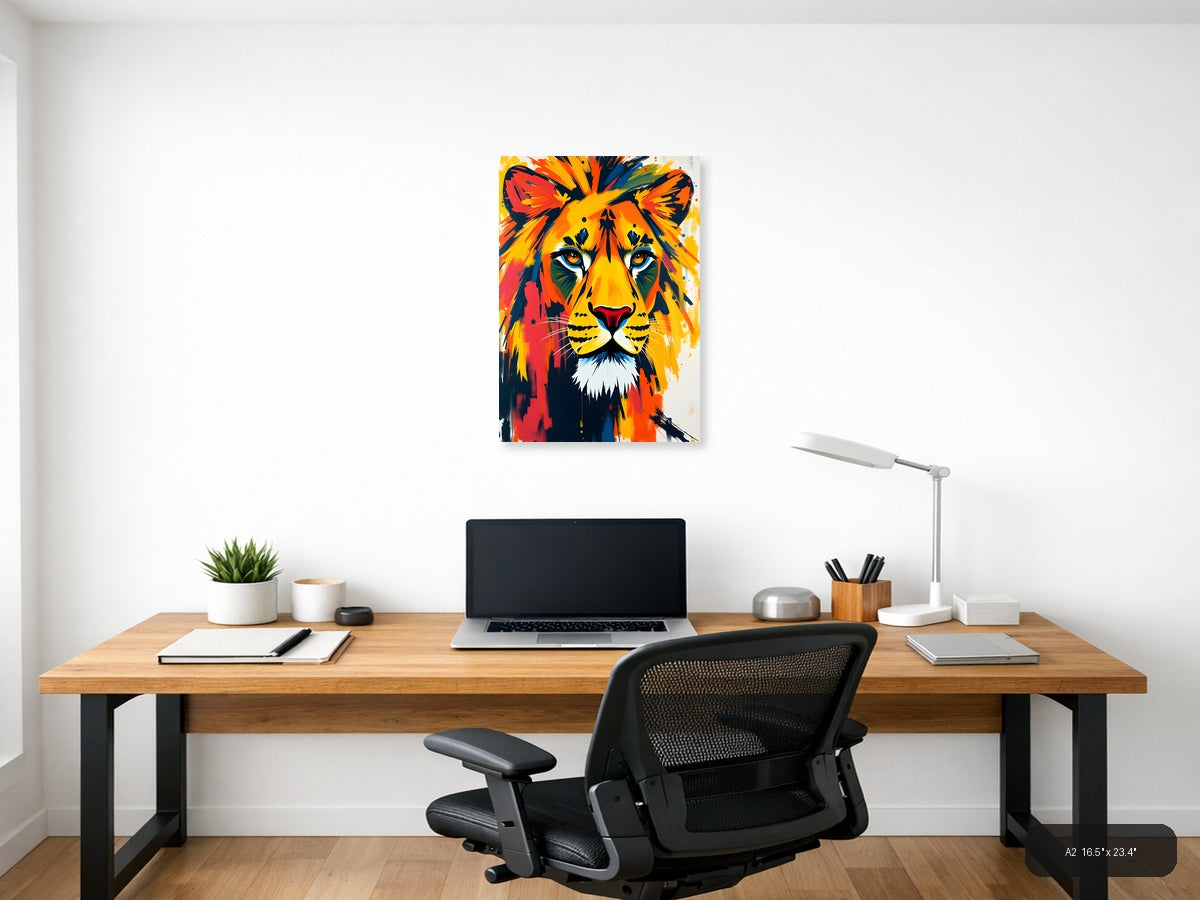 Vibrant Abstract Lion Head Colorful Wall Art — A2 / Office