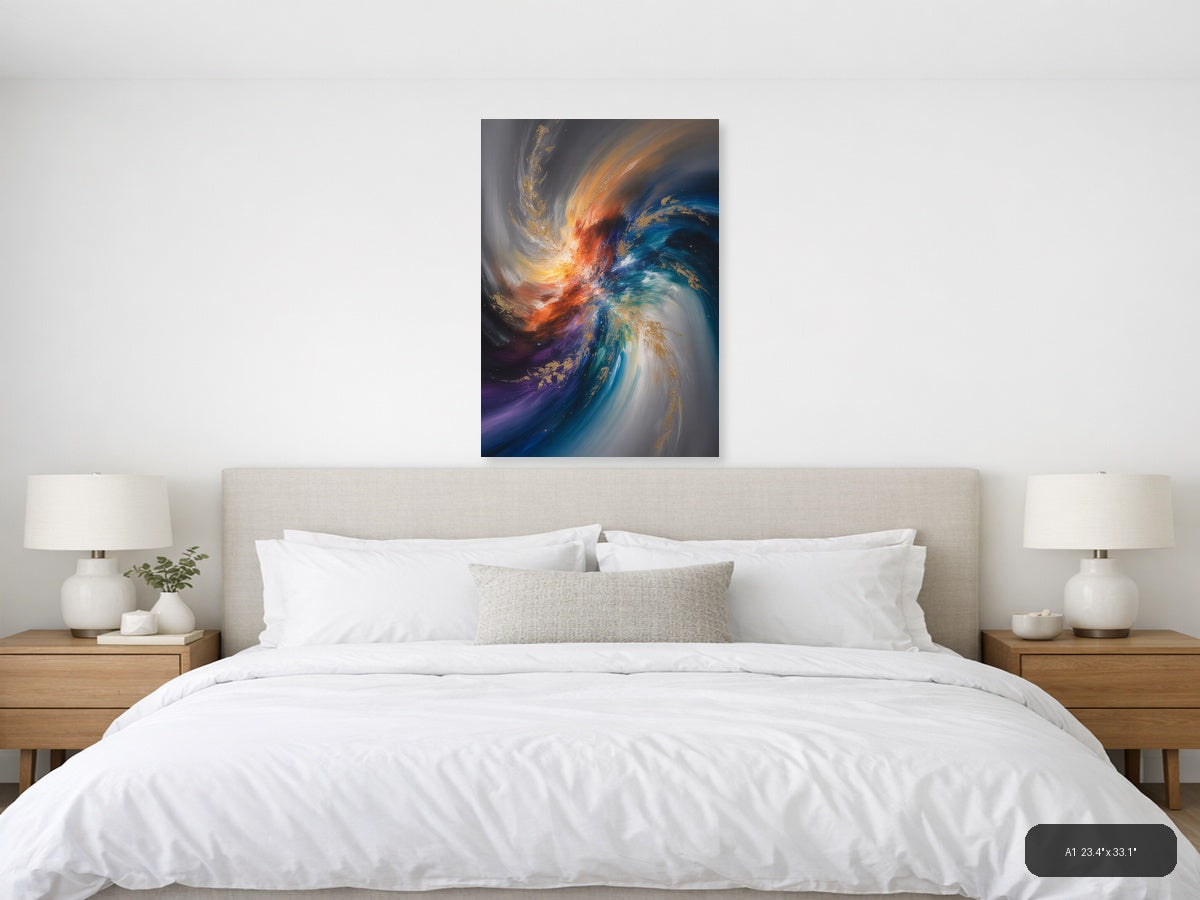 Abstract Cosmic Swirl with Gold Accents Wall Art — A1 / Bedroom