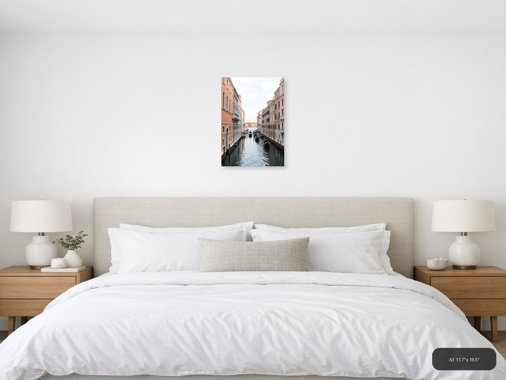 Venice Canal Gondolas & Architecture | Minimalist Travel Wall Art — A3 (Bedroom)