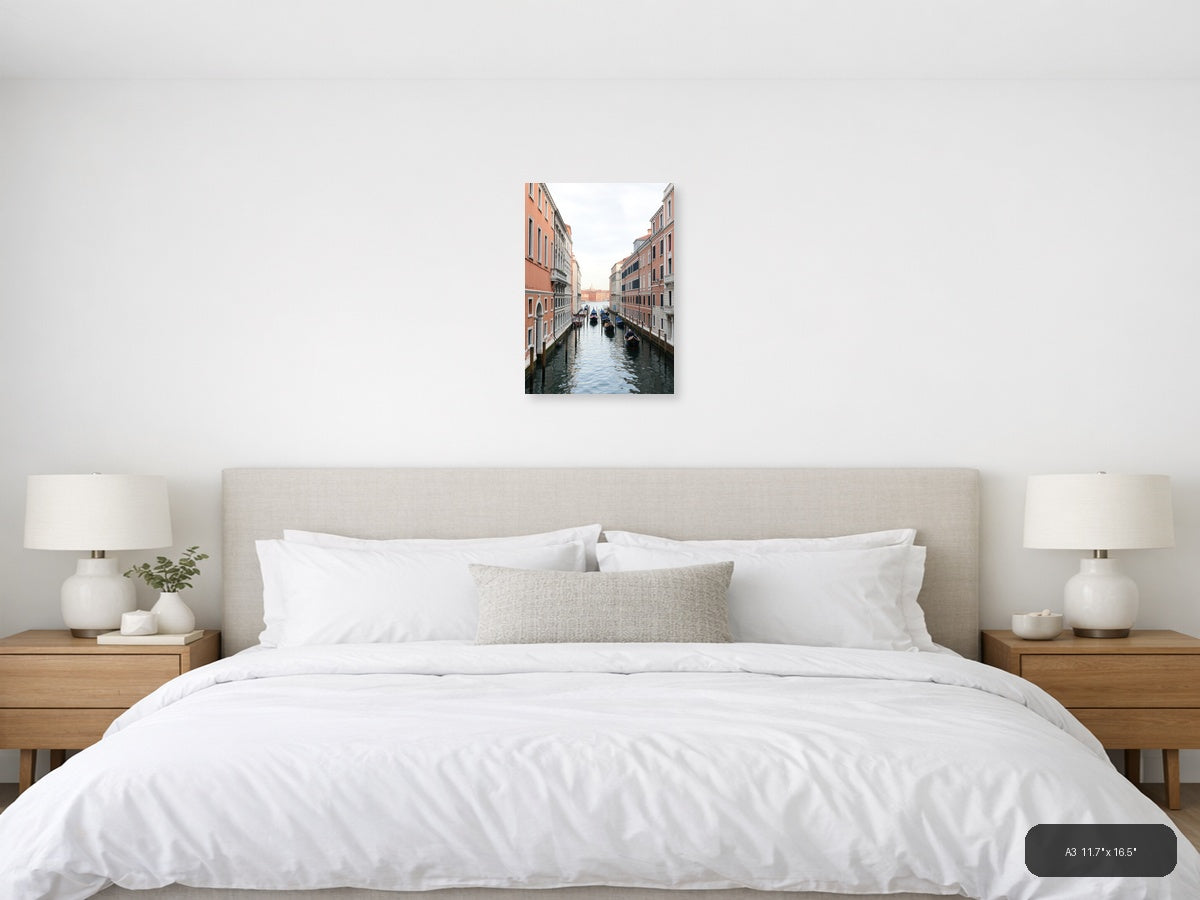 Venice Canal Gondolas & Architecture | Minimalist Travel Wall Art — A3 (Bedroom)