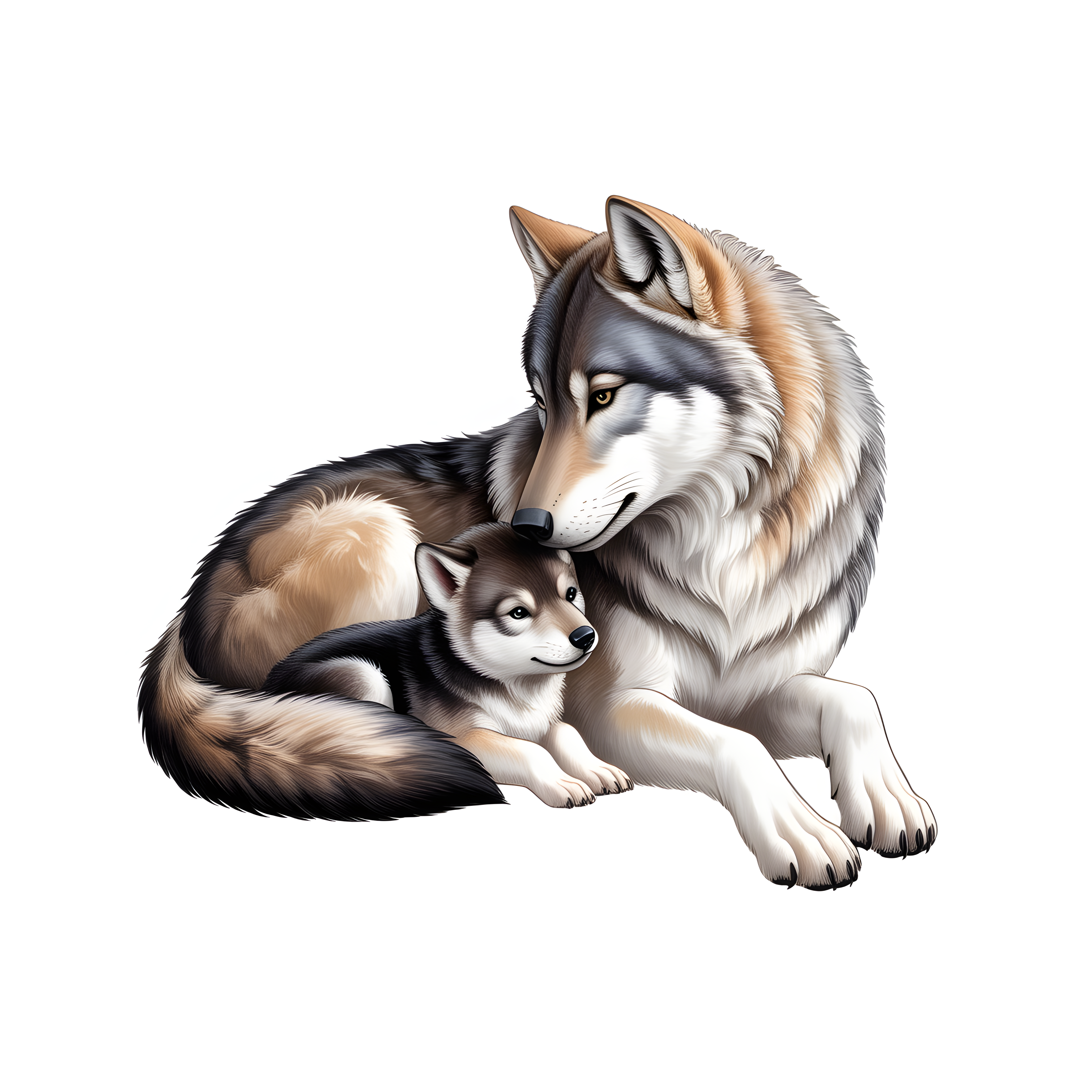 Husky Mother & Puppy Minimalist Wall Art