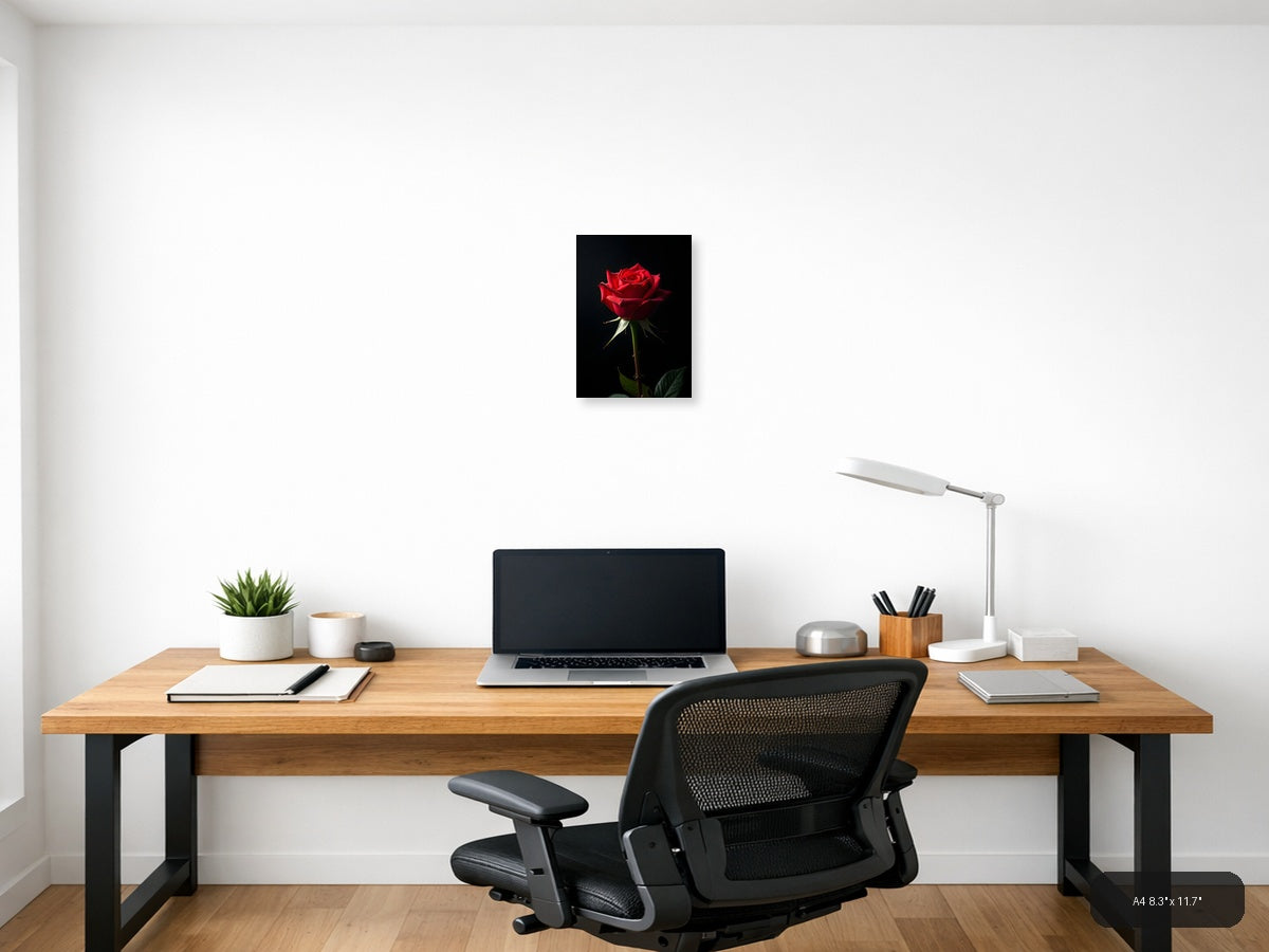 Red Rose on Black Background Photography Wall Art — A4 / Office