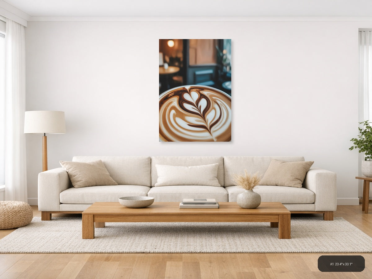 Abstract Latte Art Coffee Cup Canvas Wall Art — A1 / Living Room