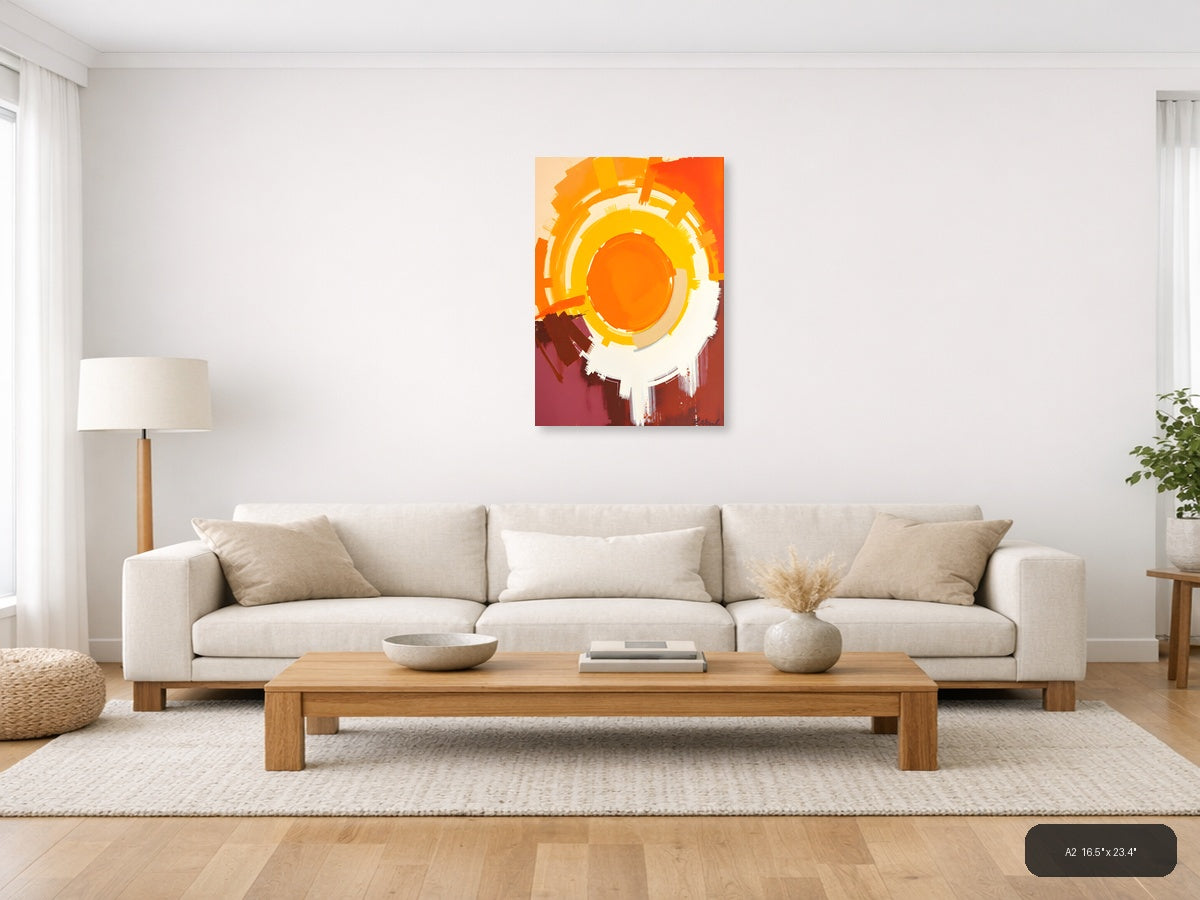 Abstract Concentric Circles Orange Yellow Wall Art — A2 / Living Room