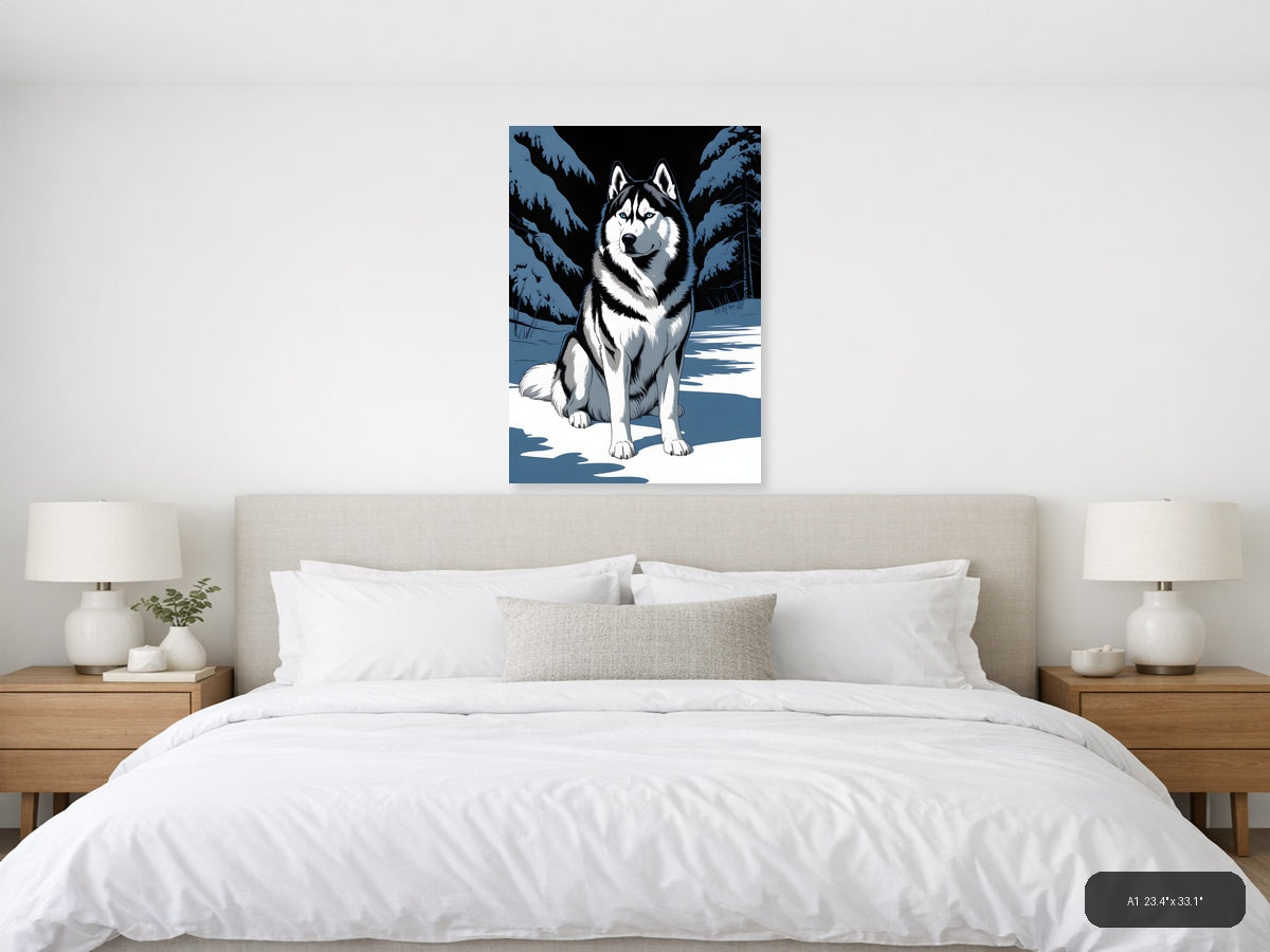 Husky in Winter Forest Snow Photography Wall Art — A1 / Bedroom