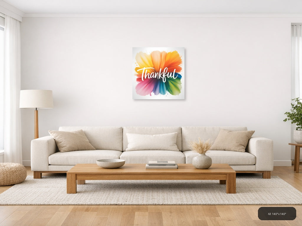 Thankful — Watercolor (Square) Canvas Print | Watercolor Wall Art | A4 A3 A2 A1 — A3 / Living Room