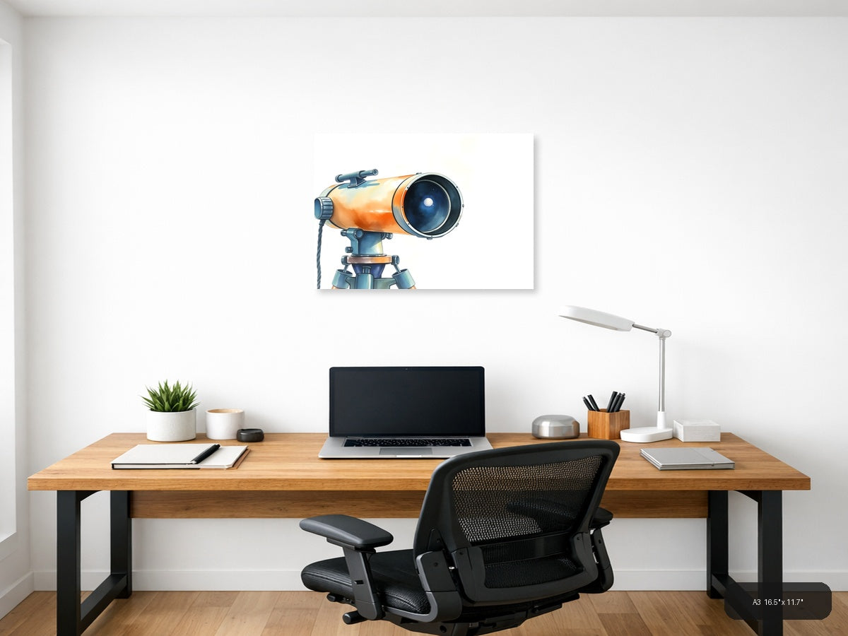 Vintage Telescope Watercolor Illustration Wall Art — A3 / Office