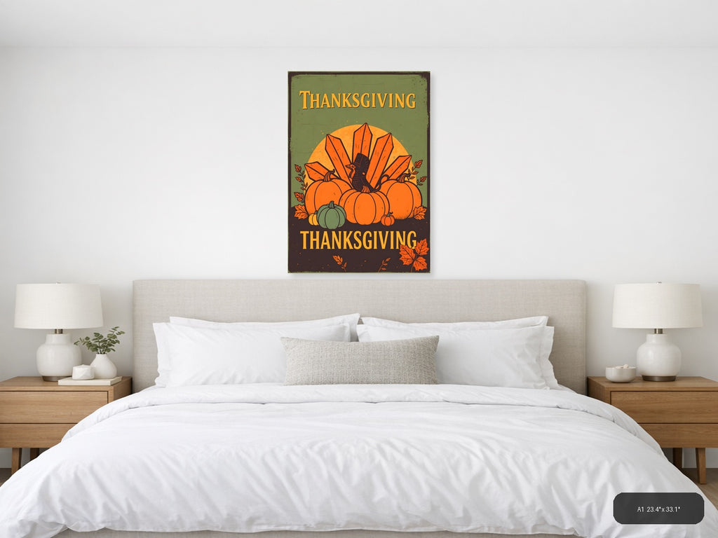 Vintage Thanksgiving Turkey & Pumpkins Harvest Wall Art — A1 / Bedroom