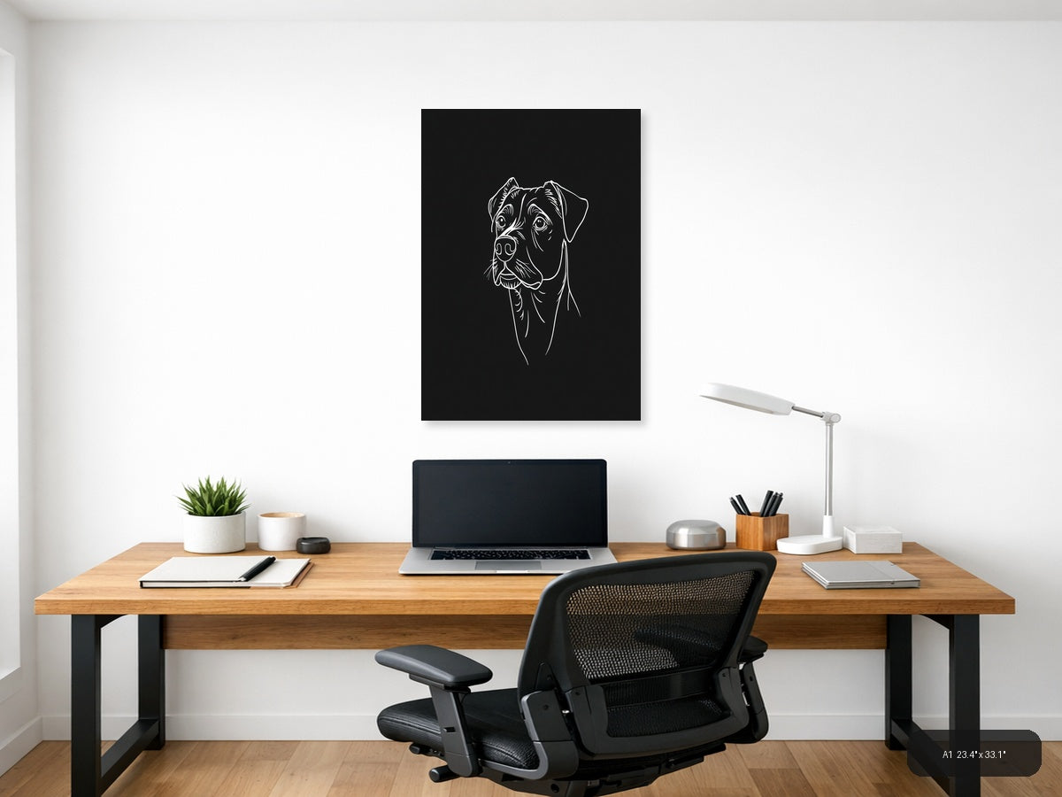 Boxer Dog Portrait Line Art Wall Art — A1 / Office