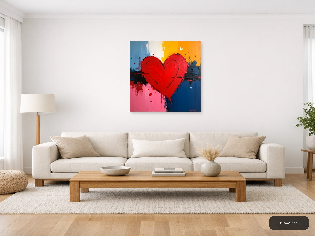 Bold Red Heart Abstract Canvas Wall Art — A2 / Living Room