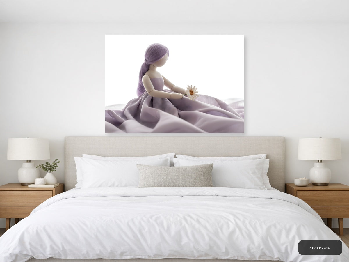 Purple-Haired Girl with Daisy Minimalist Wall Art — A1 / Bedroom