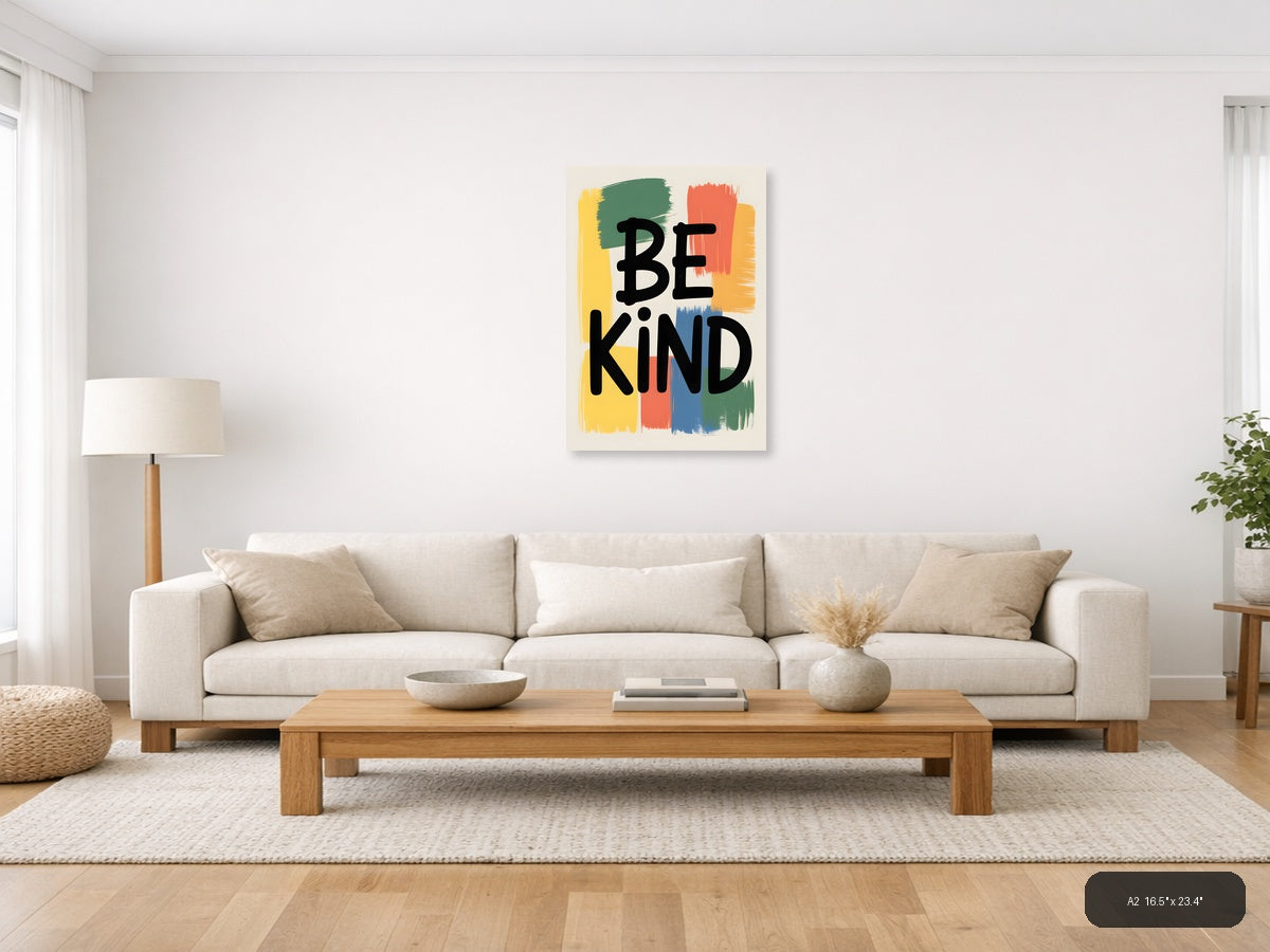 Be Kind Abstract Colorful Brushstroke Wall Art — A2 / Living Room