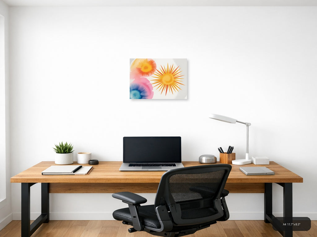Watercolor Sunburst Flowers Abstract Wall Art — A4 / Office