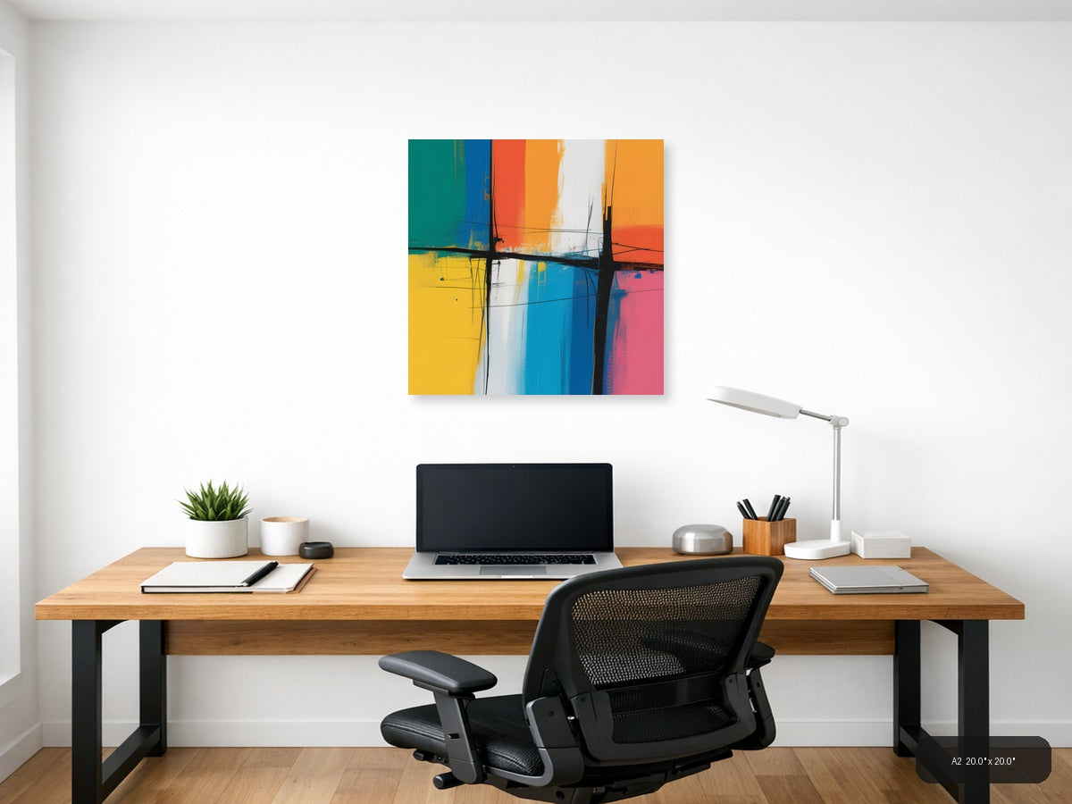 Colorful Abstract Grid Cross Pattern Modern Wall Art — A2 / Office