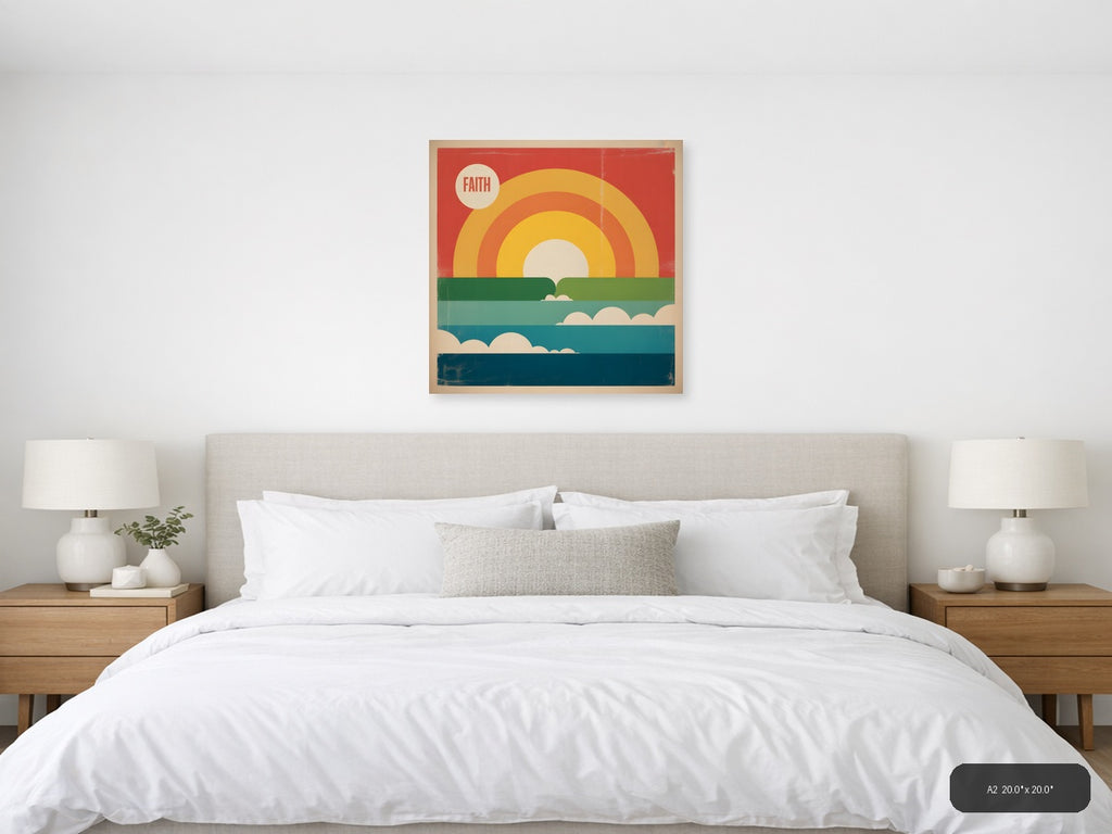 Vintage Faith Rainbow Sunrise Landscape Wall Art — A2 / Bedroom