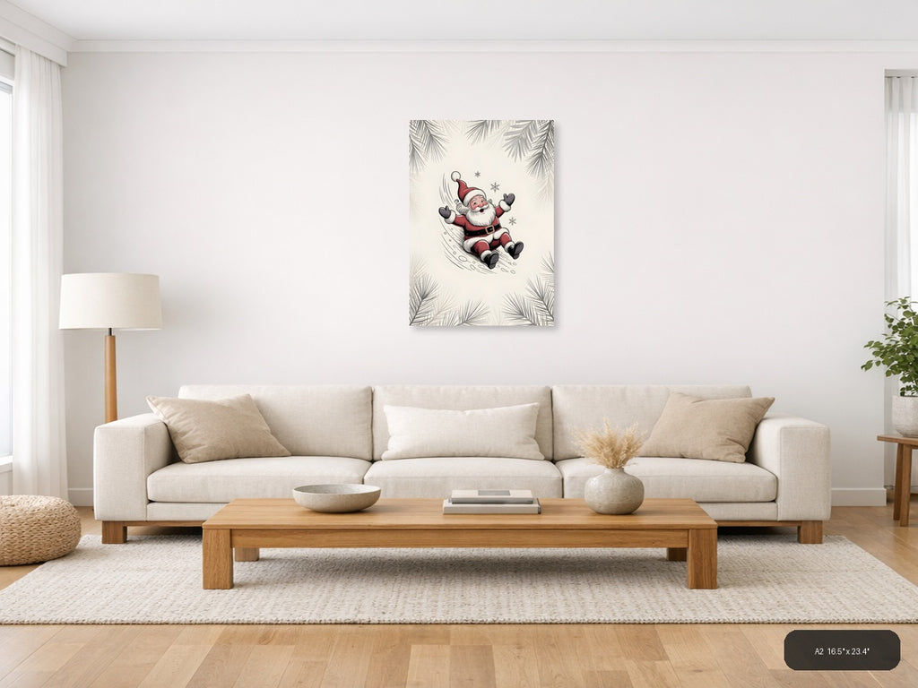 Santa Sledding Line Art Christmas Wall Art — A2 / Living Room