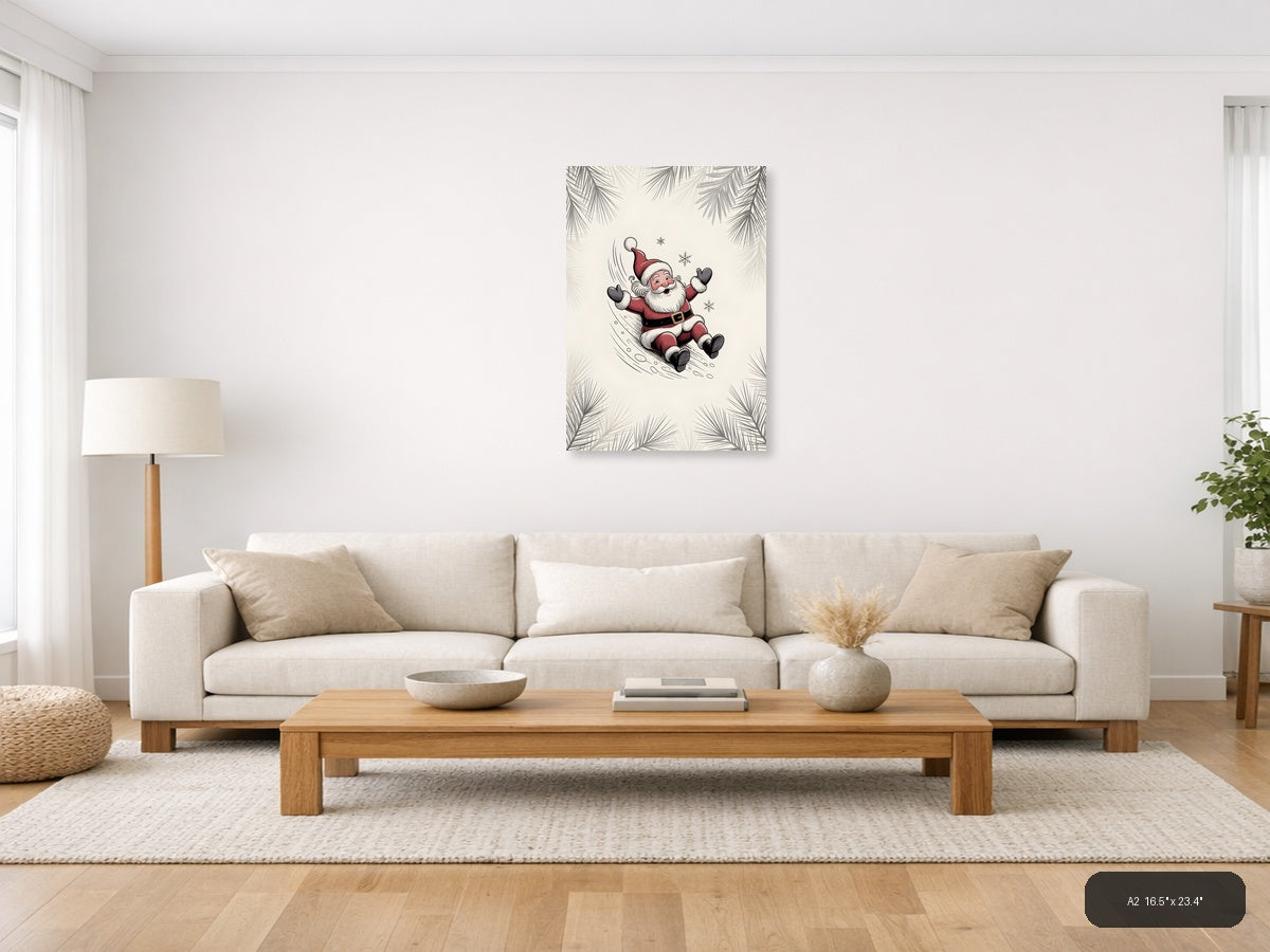 Santa Sledding Line Art Christmas Wall Art — A2 / Living Room