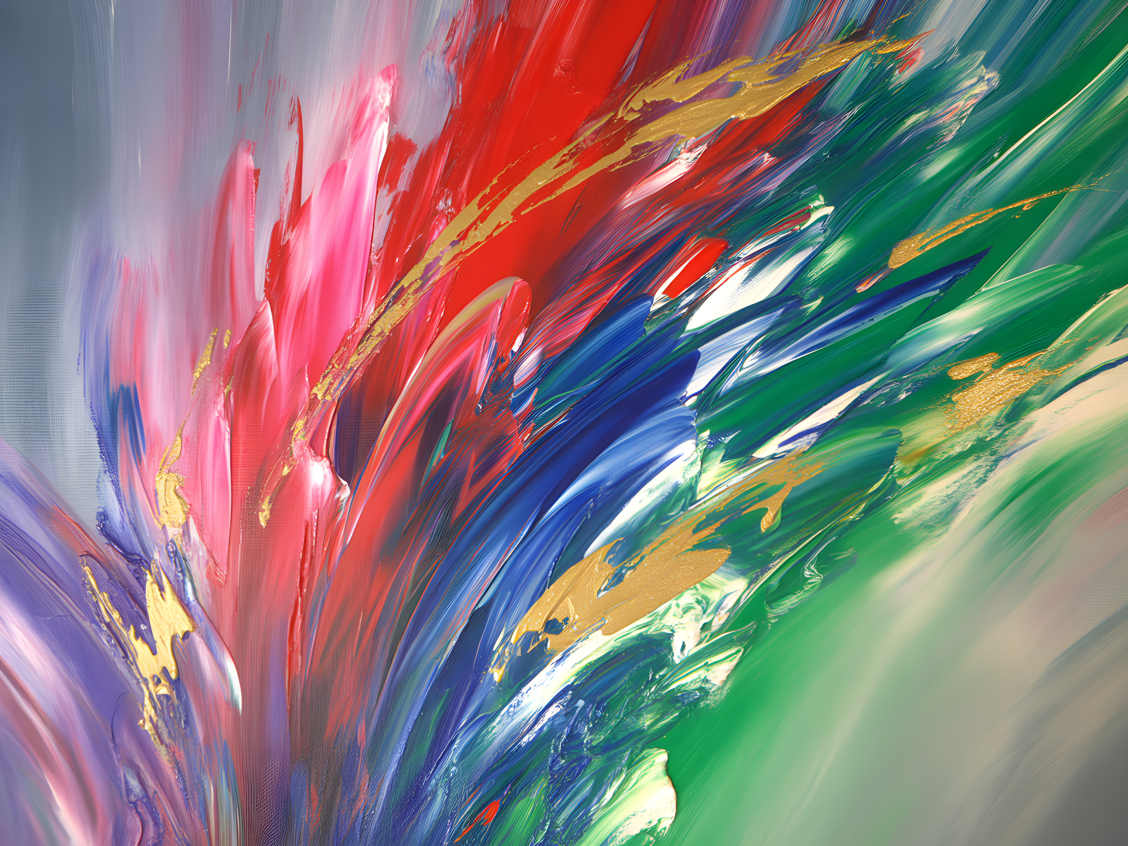 Vibrant Abstract Explosion: Pink, Red & Green Wall Art